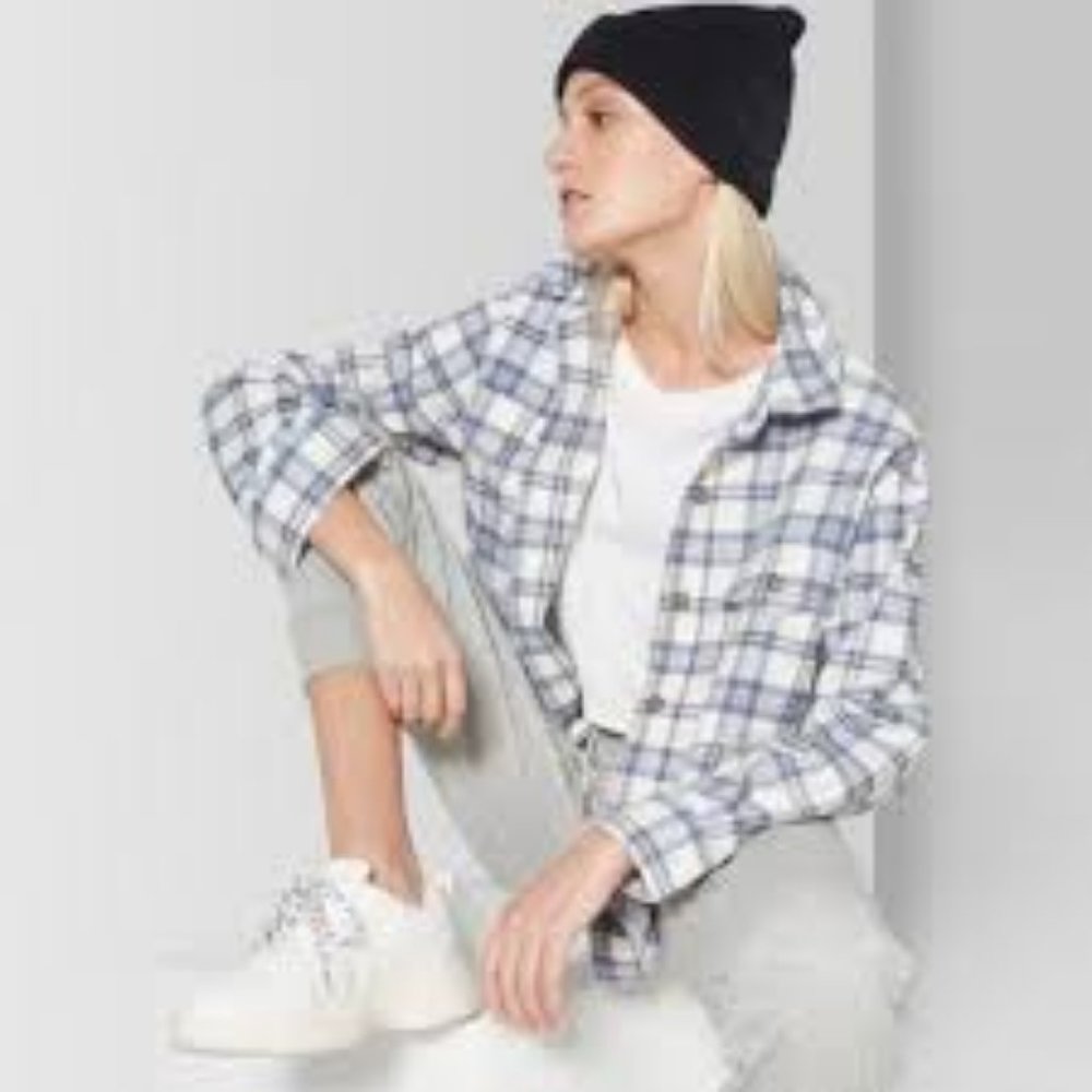 Wild Fable Plaid Long Sleeve Ivory Size Me…
